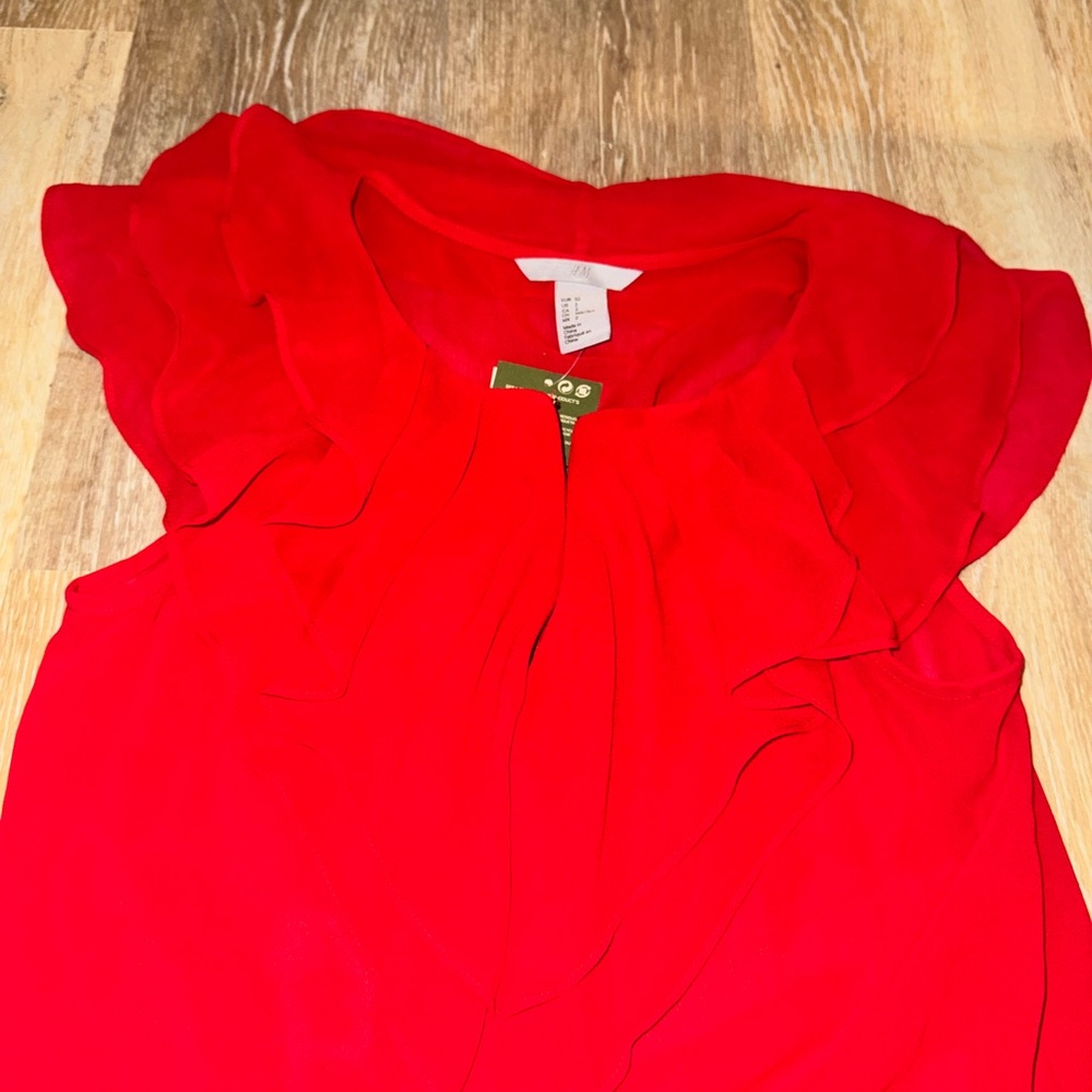 Red Ruffled Sleeveless Blouse - Picture 2 of 2